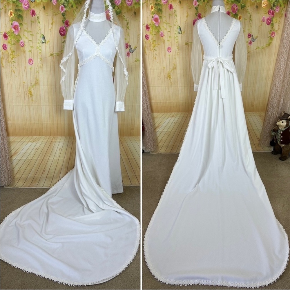 VINTAGE Boho Wedding Dress and Veil